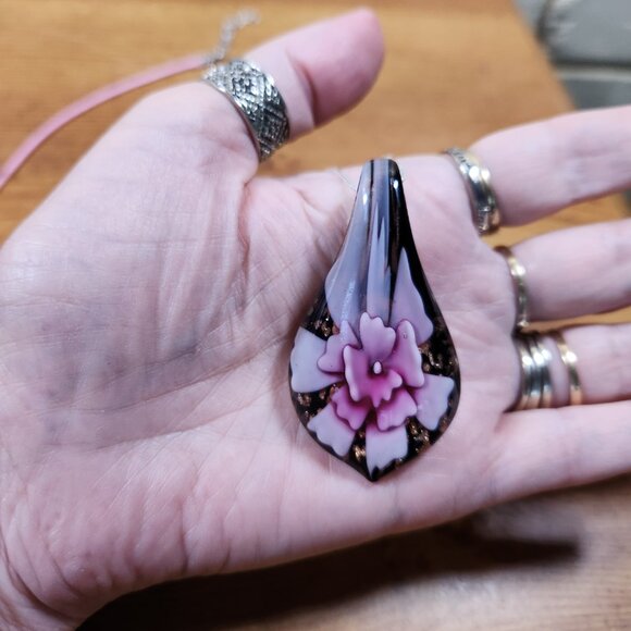 New Womens Murano Glass Blown Flower Blossum Necklace 4 in 1 - Picture 4 of 6
